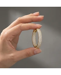 Ra Rhodium Plated Clear Round Cubic Zirconia Pave Hoop Earrings
