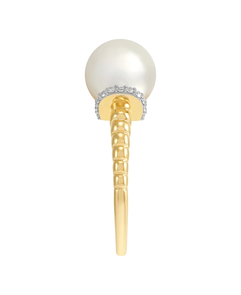 Honora Cultured Freshwater Pearl (9-9.5mm) and Diamond (1/8 ct. t.w.) Bead Ring in 10k Yellow Gold