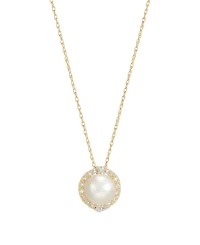 Honora Cultured Freshwater Pearl (8-8.5mm) and Diamond (1/6 ct. t.w.) Pendant Necklace in 10k Yellow Gold
