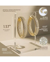 Ra Rhodium Plated Clear Round Cubic Zirconia Pave Hoop Earrings