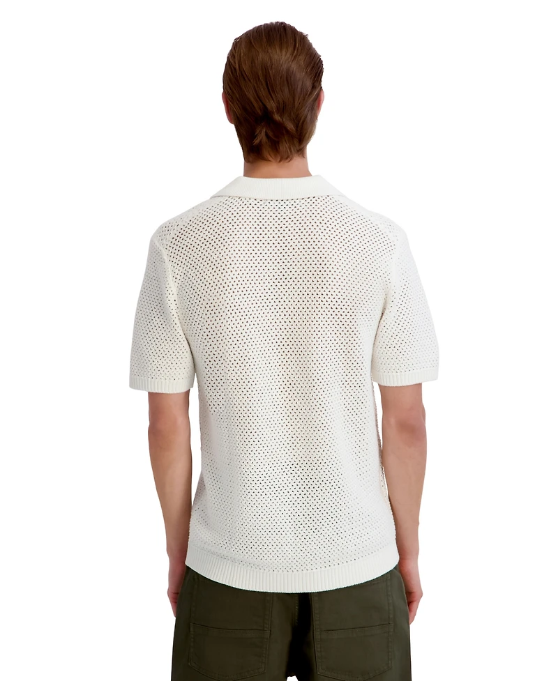 Karl Lagerfeld Paris Men's Open Weave Johnny Collar Polo Shirt
