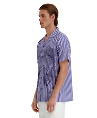 Karl Lagerfeld Paris Men's Printed Floral Stripe Camp Collar Shirt