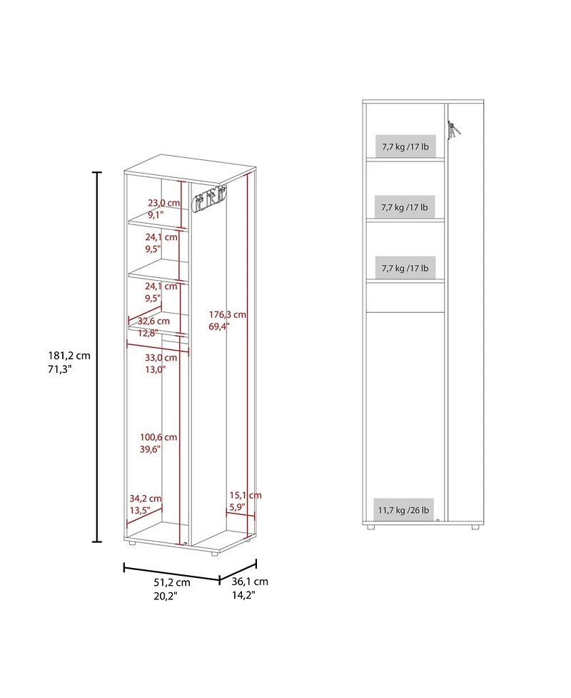 Fm Furniture Harper Broom Cabinet, with 2 doors, 3 shelves and a holder,Wengue