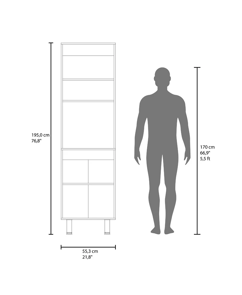 Fm Furniture Arlo Multi-Purpose Tall Storage Cabinet with Open Shelving and Lower Cabinet