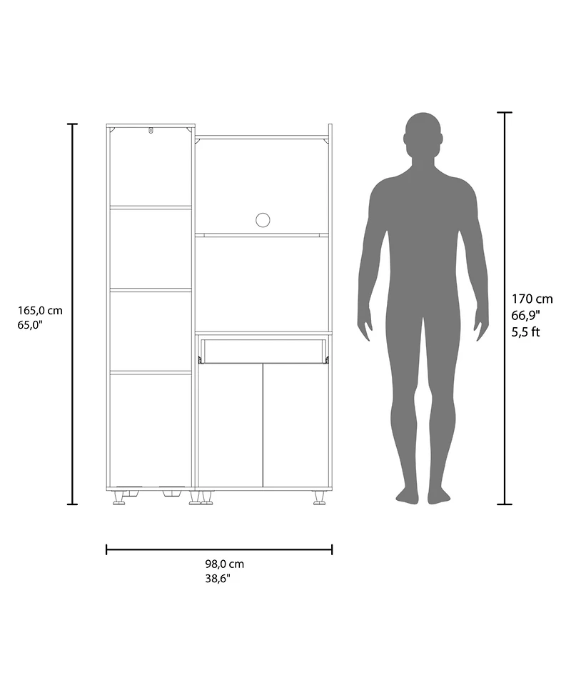 Fm Furniture Regrets Kitchen Storage Cabinet with Microwave Shelf, Drawer, and Open Compartments