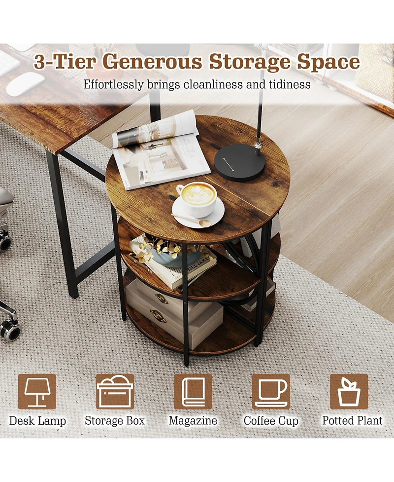 Gymax 3-Tier Half Round End Table w/Study Metal Frame Storage Shelves for Living Room