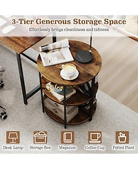 Gymax 3-Tier Half Round End Table w/Study Metal Frame Storage Shelves for Living Room