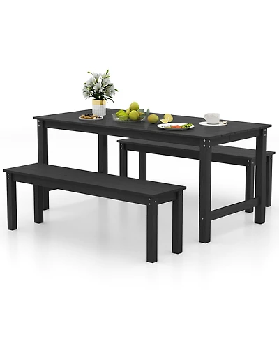 Sugift 3-Piece Hdpe Outdoor Dining Table Set with Two Benches