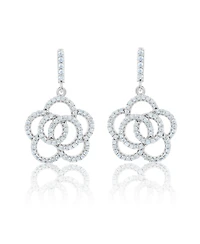 Suzy Levian New York Sterling Silver Cubic Zirconia Pave Open Flower Drop Earrings