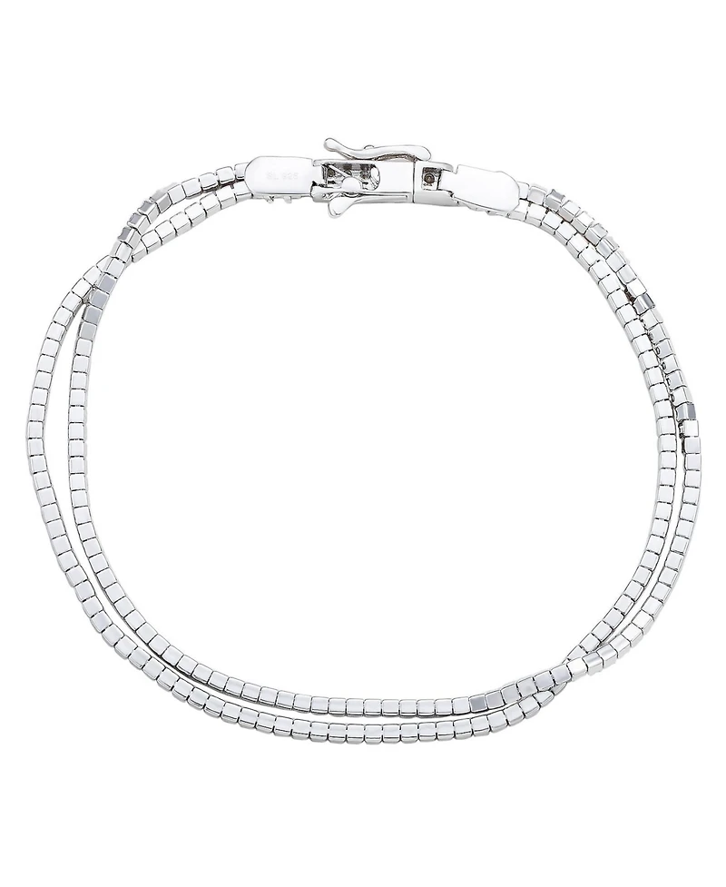 Suzy Levian New York Sterling Silver Double-Strand Pave Cubic Zirconia Tennis Bracelet
