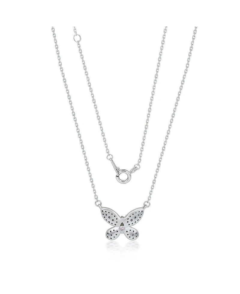 Suzy Levian New York Sterling Silver Pave Cubic Zirconia Butterfly Solitaire Necklace