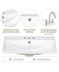 Sillysis Rectangular Ceramic Vanity Top with Sink, 3 Faucet Holes, Easy Maintenance