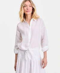 I.n.c. International Concepts Women's Ramie Button-Front Tie-Hem Shirt, Macy's Exclusive