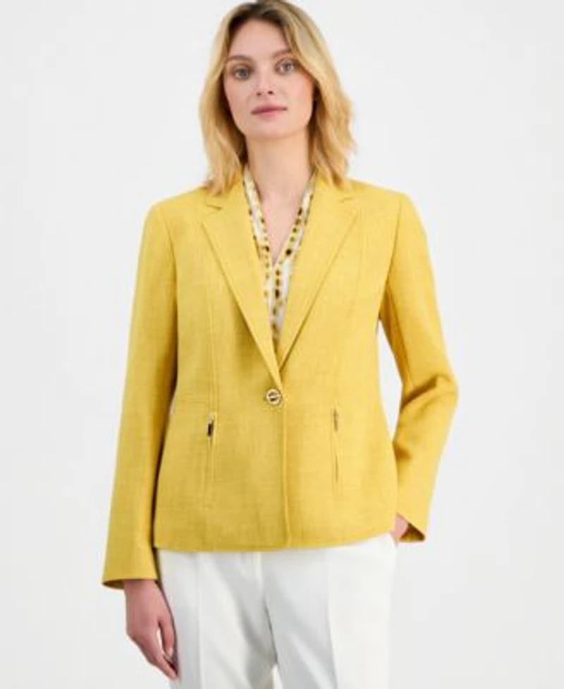 Kasper Womens Notch Collar One Button Blazer V Neck Pull On Blouse Mid Rise Straight Leg Pants