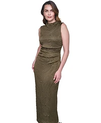 Vince Camuto Women's Novelty Knit High Cowl Neck Ruche Waist Bodycon Dress
