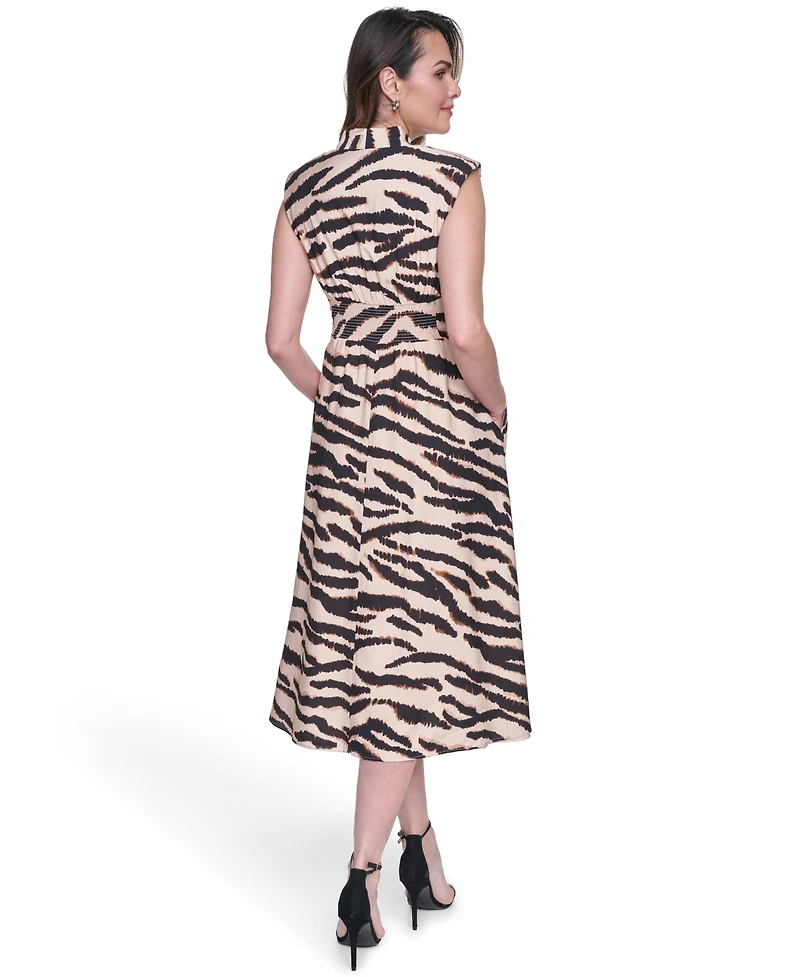 Vince Camuto Women's Printed Zip Front Smock Waist Midi Dress