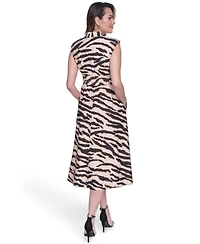 Vince Camuto Women's Printed Zip Front Smock Waist Midi Dress