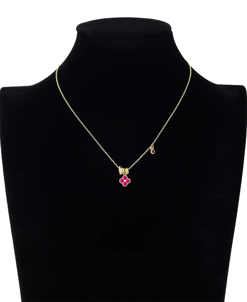 Unwritten Cubic Zirconia Pink Clover Pendant with Rondelle Charms Necklace