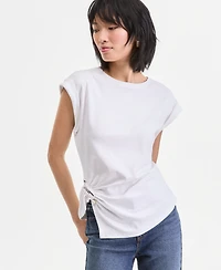 I.n.c. International Concepts Women's Short Sleeve Side-Cinched Cotton T-Shirt, Macy's Exclusive