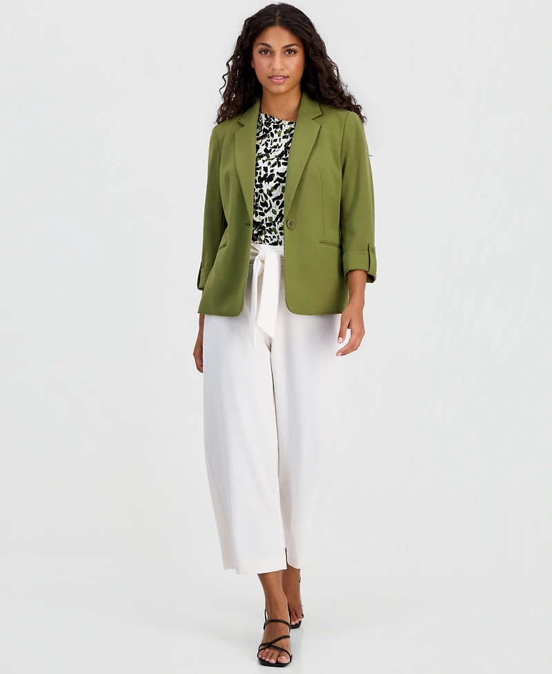 Anne Klein Essentials Petite Printed Asymmetric Short-Sleeve Top