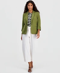 Anne Klein Essentials Petite Printed Asymmetric Short-Sleeve Top