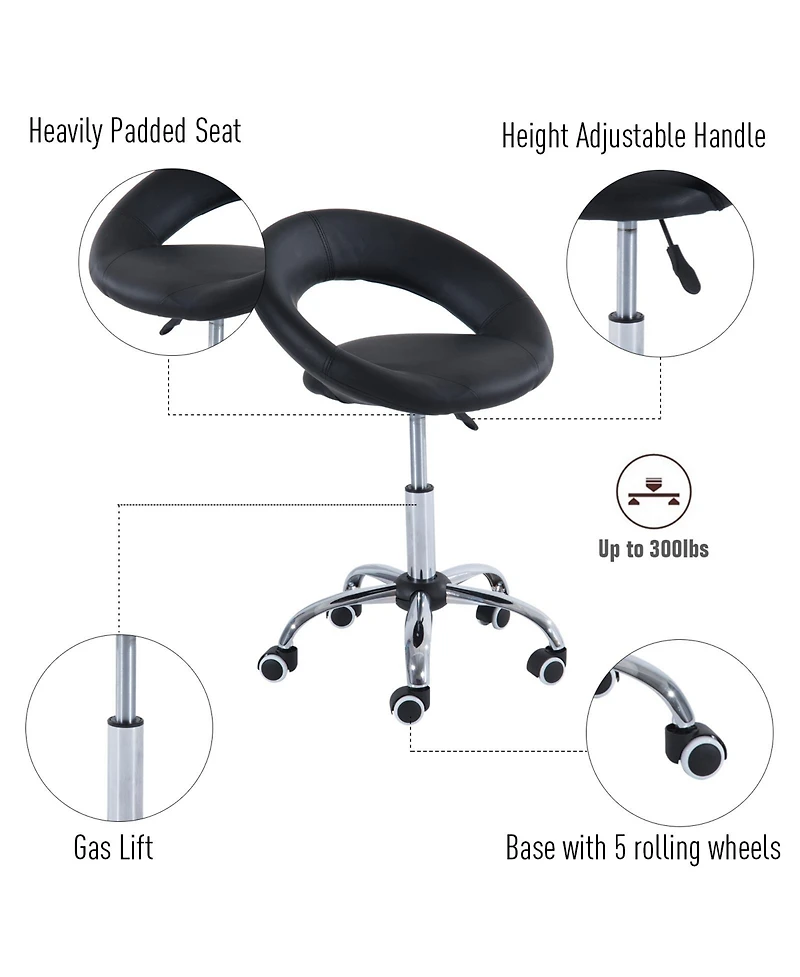 Homcom Adjustable Swivel Hydraulic Leather Salon Stool Rolling Chair,