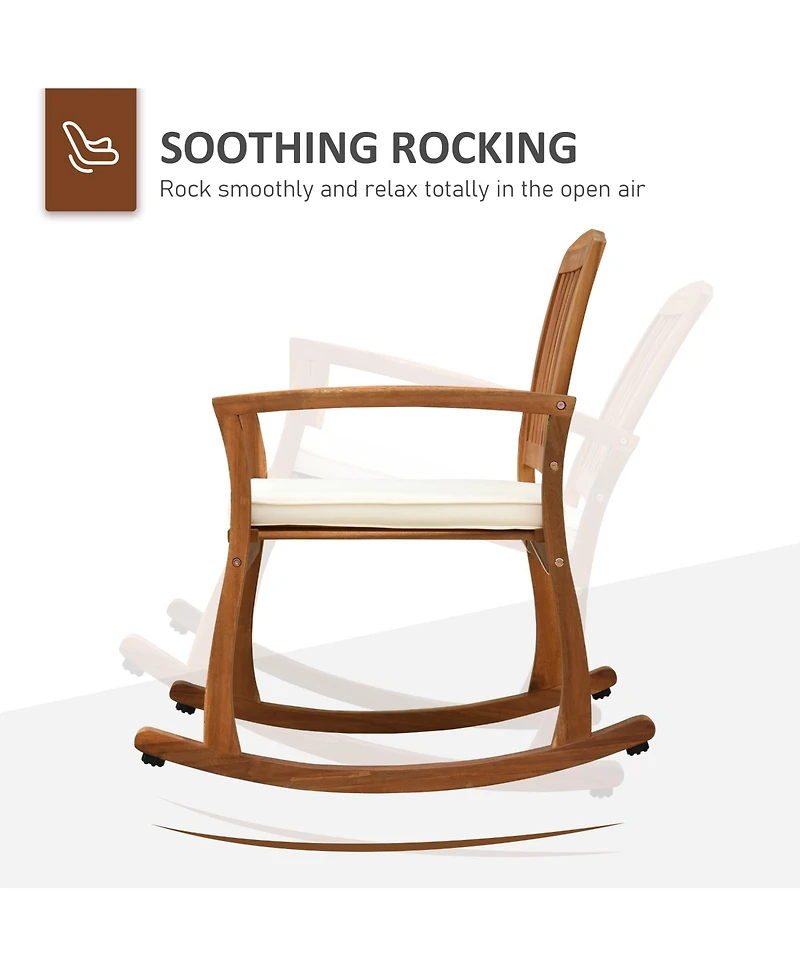Outsunny Outdoor Rocking Chair with Cushion, Acacia Wood Patio Rocker for Backyard, Patio, Home, Teak Tone