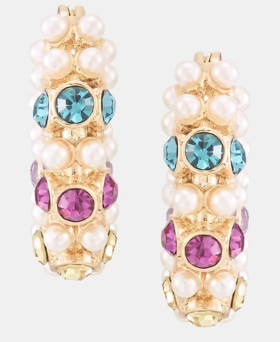 Karl Lagerfeld Paris Small Multicolor Crystal & Imitation Pearl Hoop Earrings, 0.65"