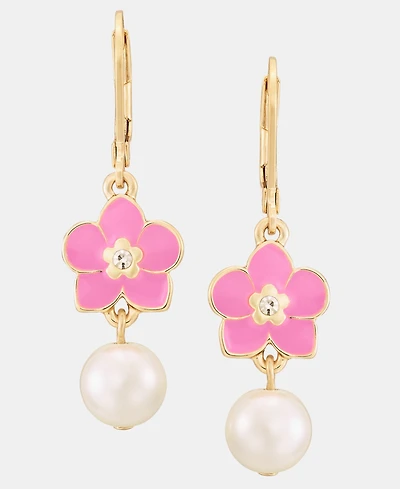 Karl Lagerfeld Paris Orchid & Imitation Pearl Double Drop Earrings
