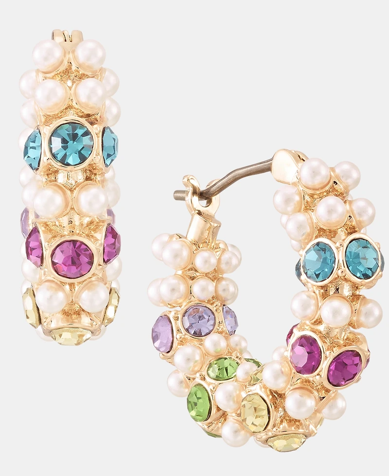 Karl Lagerfeld Paris Small Multicolor Crystal & Imitation Pearl Hoop Earrings, 0.65"