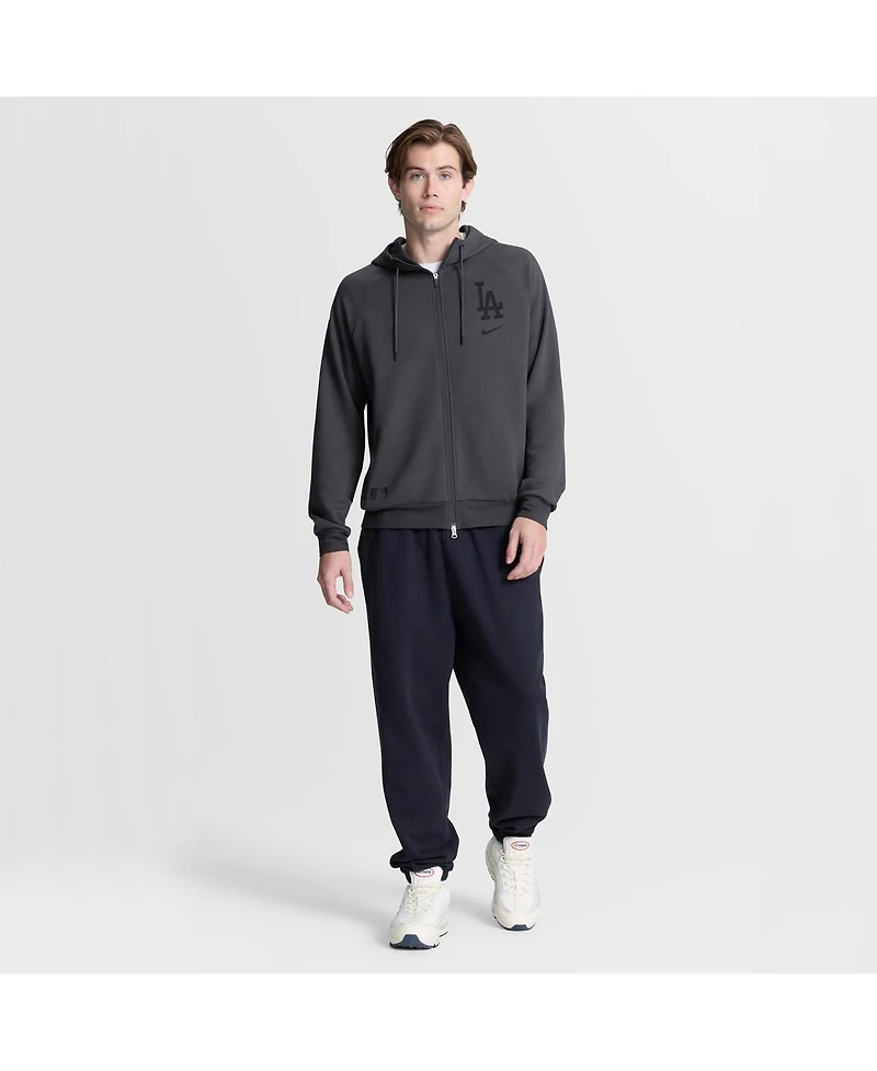 Nike Men's Anthracite Los Angeles Dodgers Authentic Collection Player Raglan Dri-fit Full-Zip Hoodie