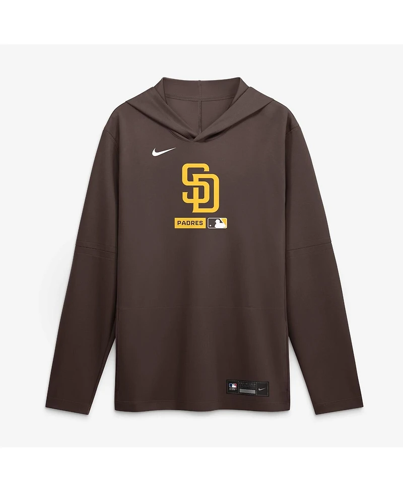 Nike Men's Brown San Diego Padres Authentic Collection Dri-fit Long Sleeve Hooded T-Shirt