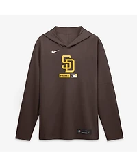 Nike Men's Brown San Diego Padres Authentic Collection Dri-fit Long Sleeve Hooded T-Shirt
