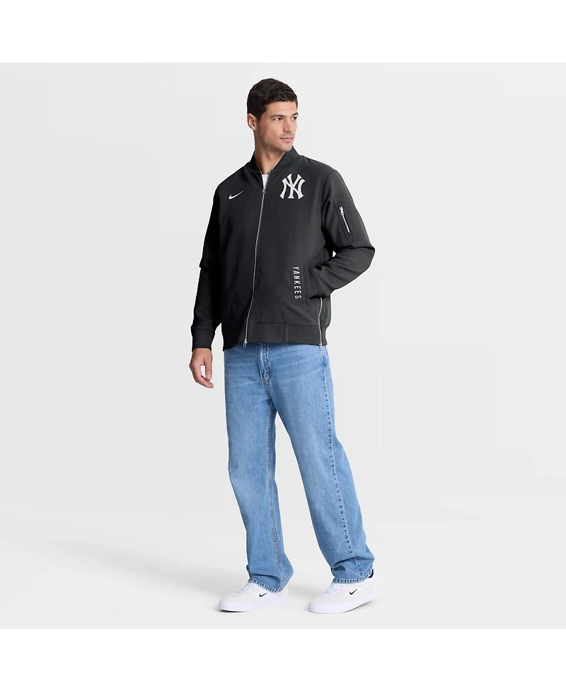 Nike Men's Black New York Yankees Authentic Collection Dugout Relaxed Full-Zip Bomber Jacket