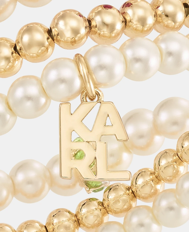 Karl Lagerfeld Paris 3-Pc. Set Crystal & Imitation Pearl Beaded Stretch Bracelets