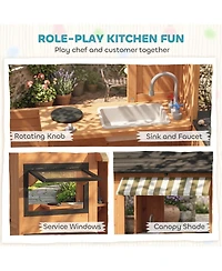 Qaba Outdoor Playhouse, Wooden Kids Playhouse with Play Kitchen and Bench