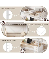 Homfan Metal Loft Bed Frame with Guardrail, Flat Ladder Rungs and Underbed Space, Box Spring Not Required