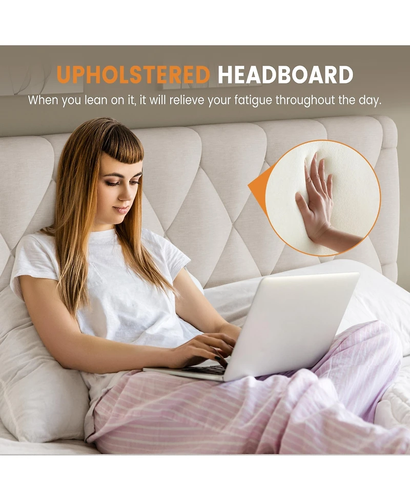 Homfan Upholstered Bed Frame with 2 Storage Drawers and Wood Slats, Box Spring Not Required