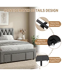 Homfan Upholstered Bed Frame with 2 Storage Drawers and Wood Slats