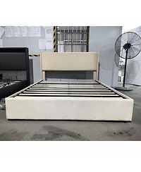 Homfan Lift Up Storage Bed, Modern Corduroy Upholstered Platform Bed Frame with Wingback Headboard, Gas Lift Hydraulic Storage