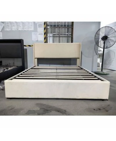 Homfan Lift Up Storage Bed Modern Corduroy Upholstered Platform Bed Frame With Wingback Headboard Gas Lift Hydraulic Storage No Box Spring Needed