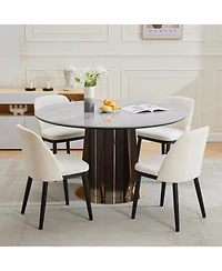 gaomon Modern Linen Upholstered Dining Chair Set with Curved and Solid Wood Legs