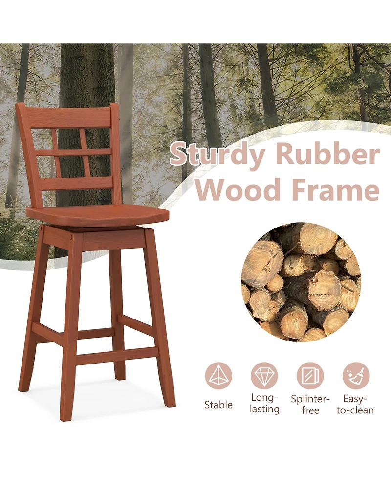 Gymax 2PCS 24.5 Inch Counter Height Bar Chairs Swivel Bar Stools with Hollow Backrest