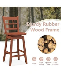 Gymax 2PCS 24.5 Inch Counter Height Bar Chairs Swivel Bar Stools with Hollow Backrest