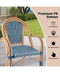 Sugift Hand-Woven Pe Wicker French Bistro Chair Set of 2 with Metal Frame