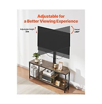 Sugift 45 in Tv Stand with Built-In Mount for 32-75 in TVs, 3-Tier Entertainment Center with Power Outlets and Led Lights
