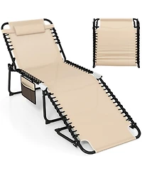 Gouun Outdoor 4-Position Folding Patio Chaise Lounge Chair with Adjustable Backrest and Side Pocket