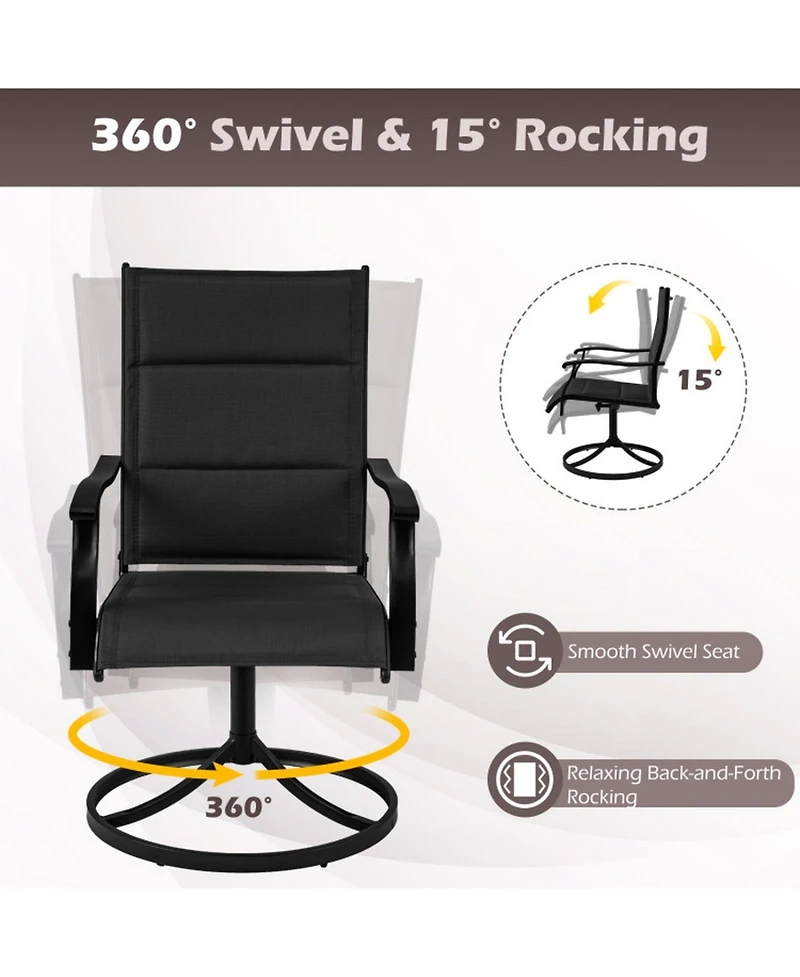 Gouun Padded Swivel Patio Dining Chairs Set of 2 with 360-Degree Rotation and Rocking