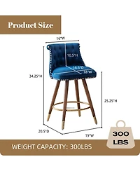 Rainsken Bar Stools Set of 2, Counter Height Chairs with Nailhead Trim, Button-Tufted, Bentwood Legs and Pull Ring for Kitchen Island, Home Pub