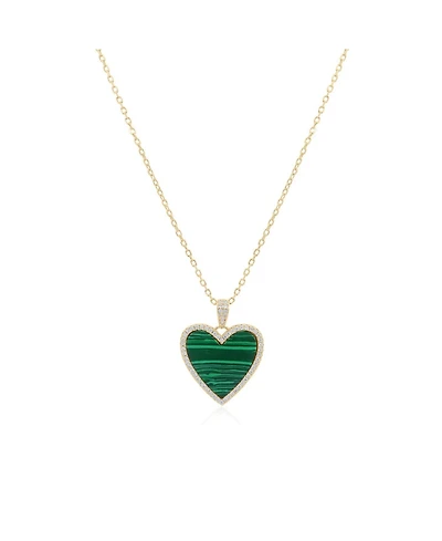 The Lovery Large Malachite Cz Halo Heart Necklace 14K Gold-Plated Sterling Silver
